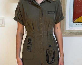 Block-printed Green Coveralls