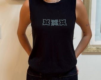 Black Ornamental Sweater Tank
