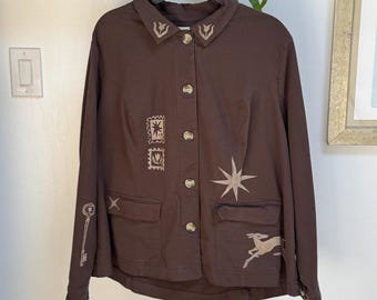 Brown Canvas Jacket with Yellow Prints