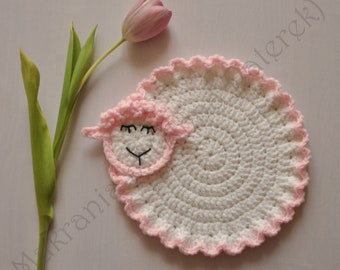 Crochet table mat, Easter lamb, sheep, PDF, pattern, diagram, instructions, DIY (Polish version)