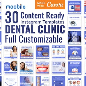 30 Canva Instagram Templates Bundle for Dental Clinic Content ready - High Quality Templates used for all Social Media
