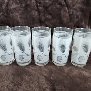 Vintage Libbey Frosted Silver Wheat Juice Glasses-Set of 5