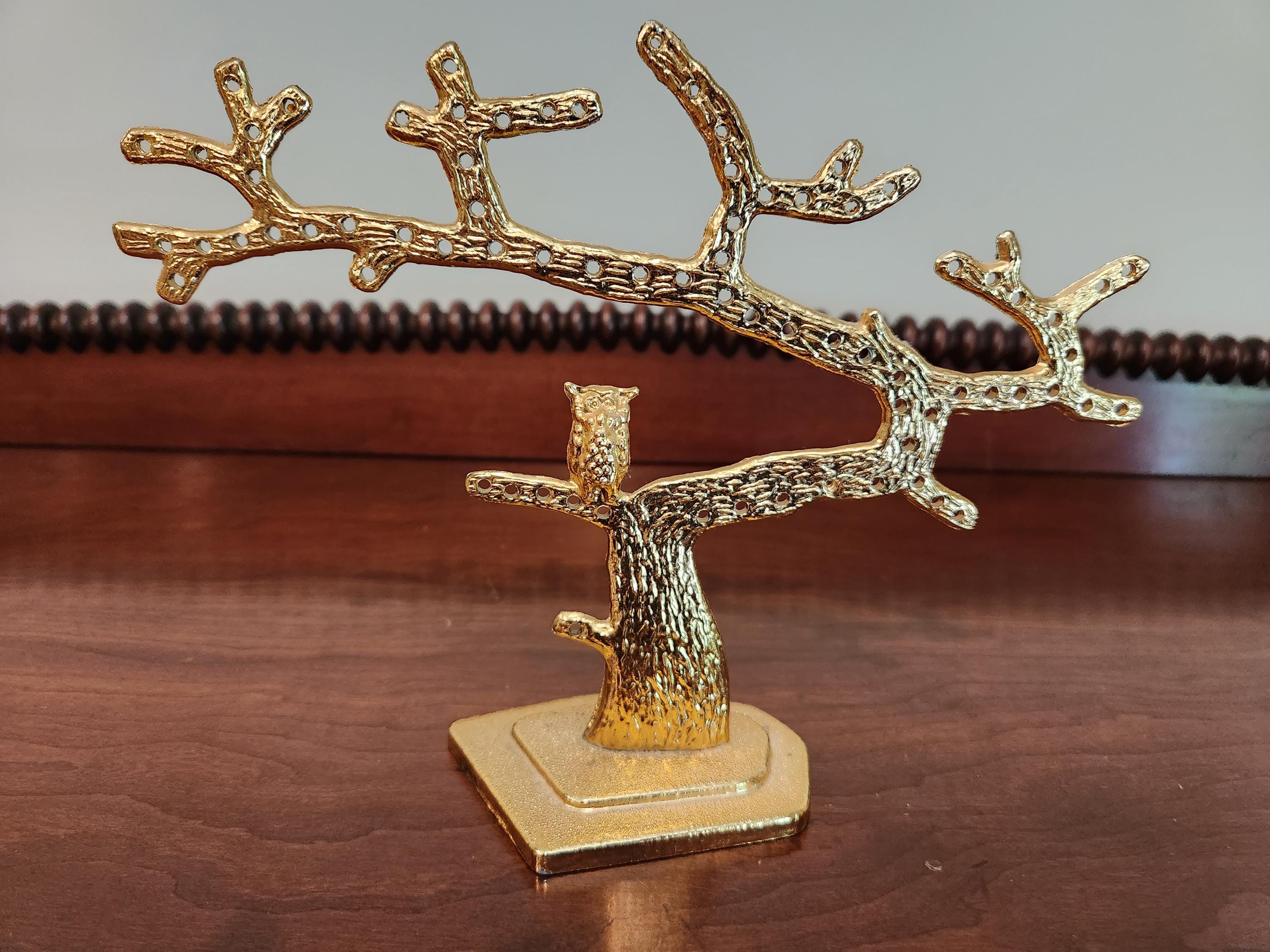 Vintage Gold Earring Tree with Owl