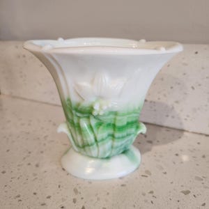 Vintage Akro Agate Slag Glass Vase with Lily