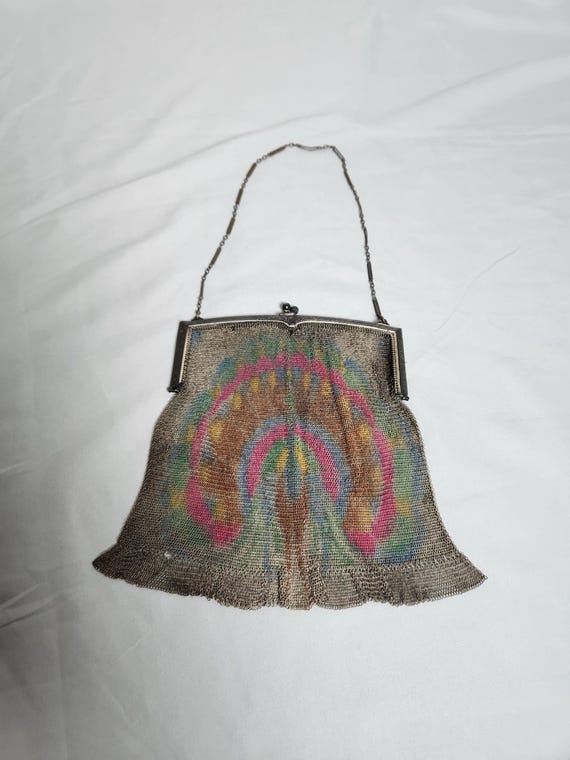 Antique Metal Mesh Purse with Peacock - image 1