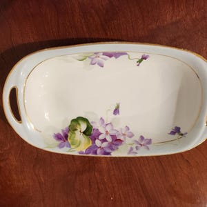 Antique Nippon Hand Painted Porcelain Celery/Relish Dish with Purple Flowers