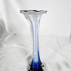 Vintage Art Glass Hand Blown Vase White and Cobalt Blue