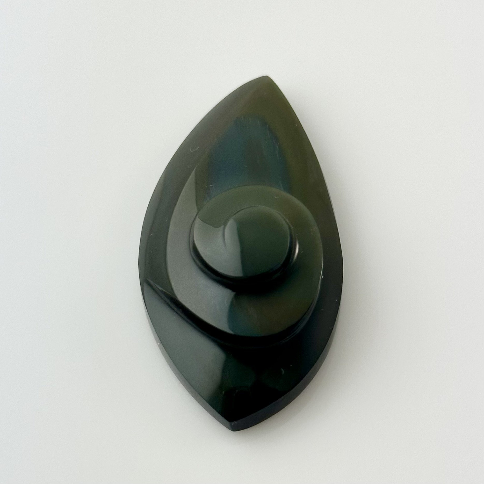 Carved Rainbow Obsidian Spiral Cabochon, 47x24mm, Black Blue Green Gemstone, Bezel Setting Flat Back Stone, Jewelry Making Supplies Destash