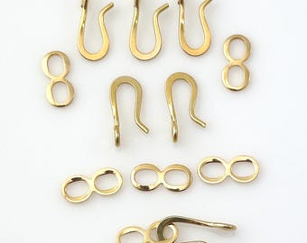 10 Pcs Gold Plated Brass Hook and Eye Clasps, 20x6mm, Quantity 10 2-Piece Clasps, Base Metal Clasps, Jewelry Making Supplies Destash