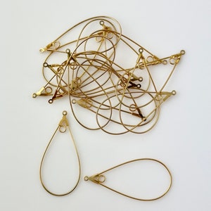 6 Pcs Gold Plated Wire Earring Drops/Hoops, 45x20mm Open Teardrop w/Loop for Dangles, Qty 6 Pieces (3 Pairs), Jewelry Making Supply Destash