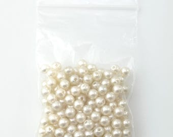 Lot of 137 Vintage Cream Imitation Pearls, 5mm Round, Plastic Faux Pearl Beads, Quantity 137 Loose Beads, Jewelry Making Supplies Destash