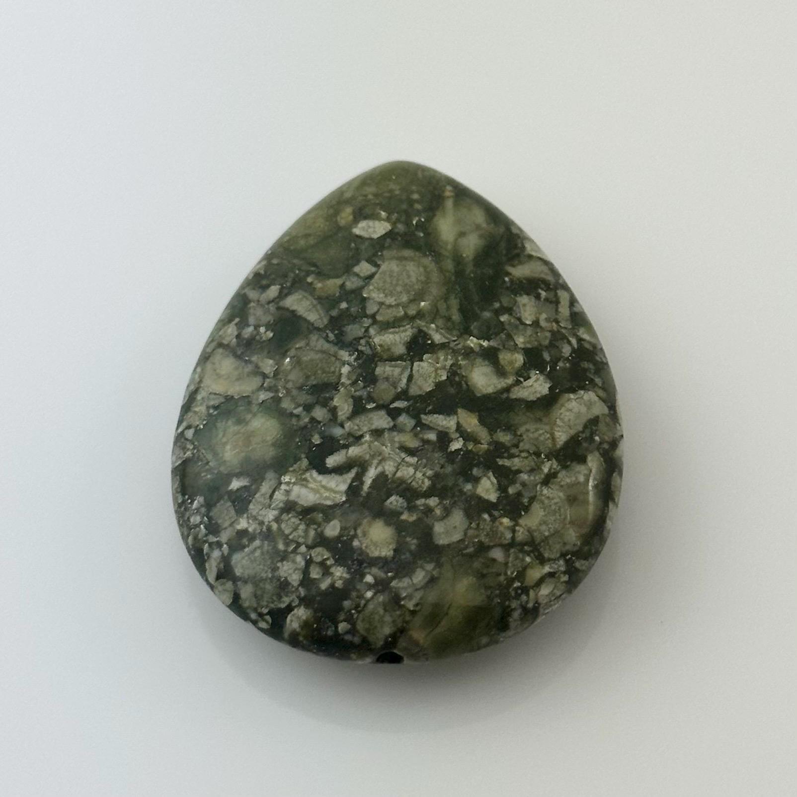 Pyroclastic Rhyolite Green Rainforest Rhyolite Focal Bead, 40x30mm Puffed Teardrop Center-drilled ...