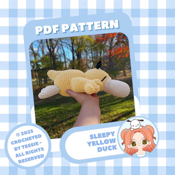 Sleepy Yellow Duck PDF Crochet Pattern