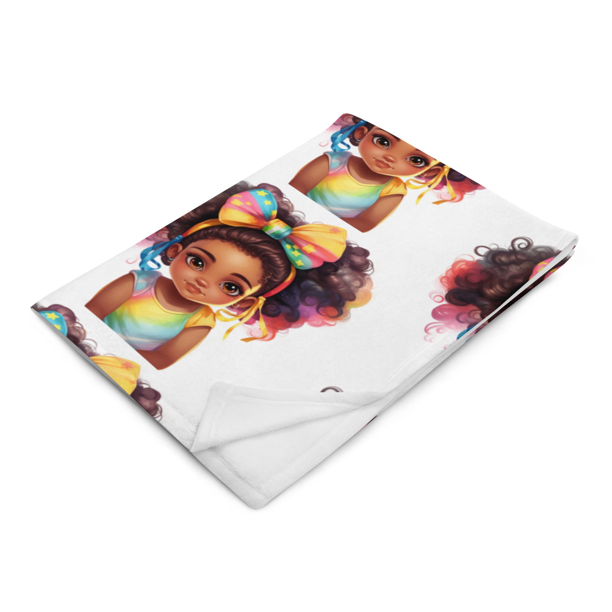 African American Girl with Rainbow ribbons & Afro Throw Blanket