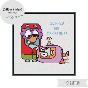Cross Stitch Pattern - Bluey & Bingo Grannies - Slipped on Mah Beans