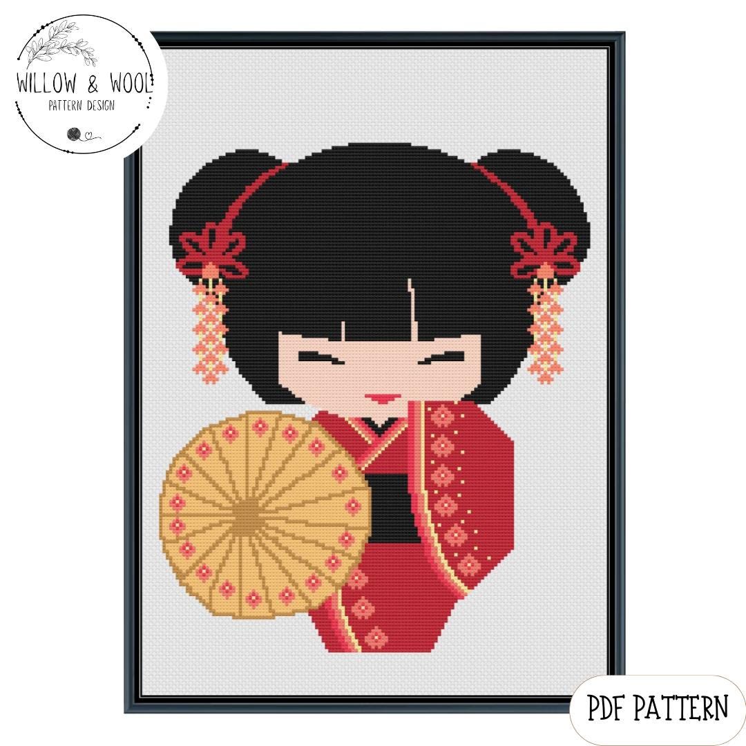 Kokeshi Doll Cross Stitch Pattern - Sunshade Design (PDF Download) - Etsy