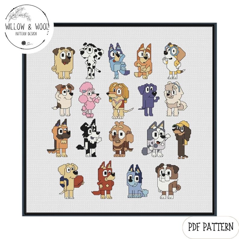 Bluey Crossroads Pattern Bluey & Friends Cross Stitch Pattern - Character Sampler (PDF Download ...