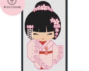 Cross Stitch Pattern - PDF - Kokeshi Blossom Doll