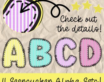 Seersucker Alpha Doodle Alphabet Set, Alpha Set Png, Alpha Bundle Set, Doodle Letters, Commercial Use, Trendy, Printable Alphabet Font PNG