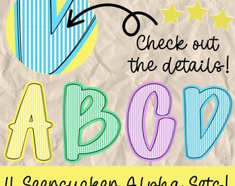 Seersucker Alpha Doodle Alphabet Set, Alpha Set Png, Alpha Bundle Set, Doodle Letters, Commercial Use, Trendy, Printable Alphabet Font PNG