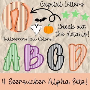 Fall Halloween Seersucker Alpha Doodle Alphabet Set, Alpha Set Png, Alpha Bundle Set, Doodle Letters, Trendy, Printable Alphabet Font PNG
