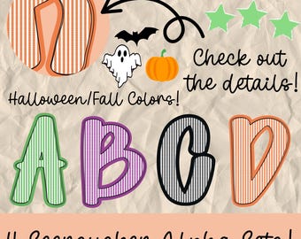 Fall Halloween Seersucker Alpha Doodle Alphabet Set, Alpha Set Png, Alpha Bundle Set, Doodle Letters, Trendy, Printable Alphabet Font PNG