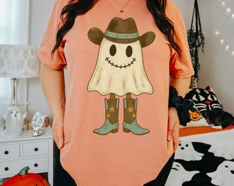 Cowboy-Geist PNG, Western Halloween-Geist Sublimation, süße Herbst Geist Clipart, Cowgirl Geist PNG, Retro Halloween-Design, 300 Dpi Png