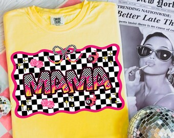 mama checker flame png, retro mama png, mother's day png, mama fire png, retro mama sublimation and DTF, preppy alpha, summer, trendy shirt