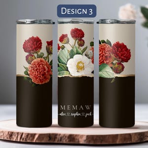 Personalized Floral Grandma Tumbler, Custom Tumbler Gift For Mother's Day, Grandma Tumbler With Grandkids Name, Flower Cup For Birthday Gift Design 3