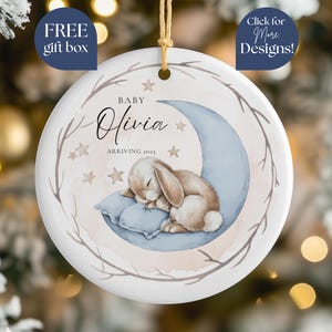 Baby Arriving Christmas Ornament Personalized New Baby Coming Ornament, Custom Pregnancy Announcement Ornament, Baby Fox Baby Bunny Ornament