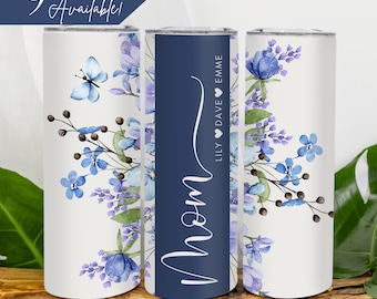 Mom Tumbler With Kids Names, Personalized Mother's Day Gift For Mom Mama, Flower Watercolor Mom Tumbler, Floral Mom Cup, Custom Mama Tumbler