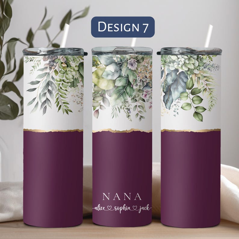 Personalized Floral Grandma Tumbler, Custom Tumbler Gift For Mother's Day, Grandma Tumbler With Grandkids Name, Flower Cup For Birthday Gift Design 7