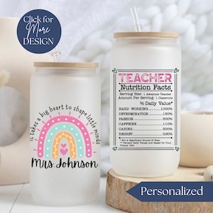 Vaso de vidrio personalizado para maestros, taza de vidrio arcoíris personalizada para maestros, taza con información nutricional personalizada para maestros, regalo de agradecimiento para maestros para Navidad Rainbow 5