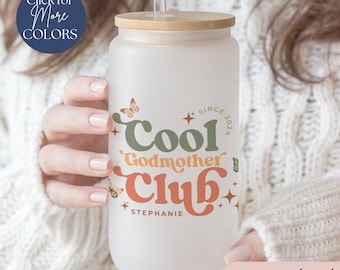 Personalized Godmother Glass Tumbler Gift For Godmother Gift, Godmother Frosted Glass Cup, Godmother Iced Coffee Cup, Cool Godmother Club