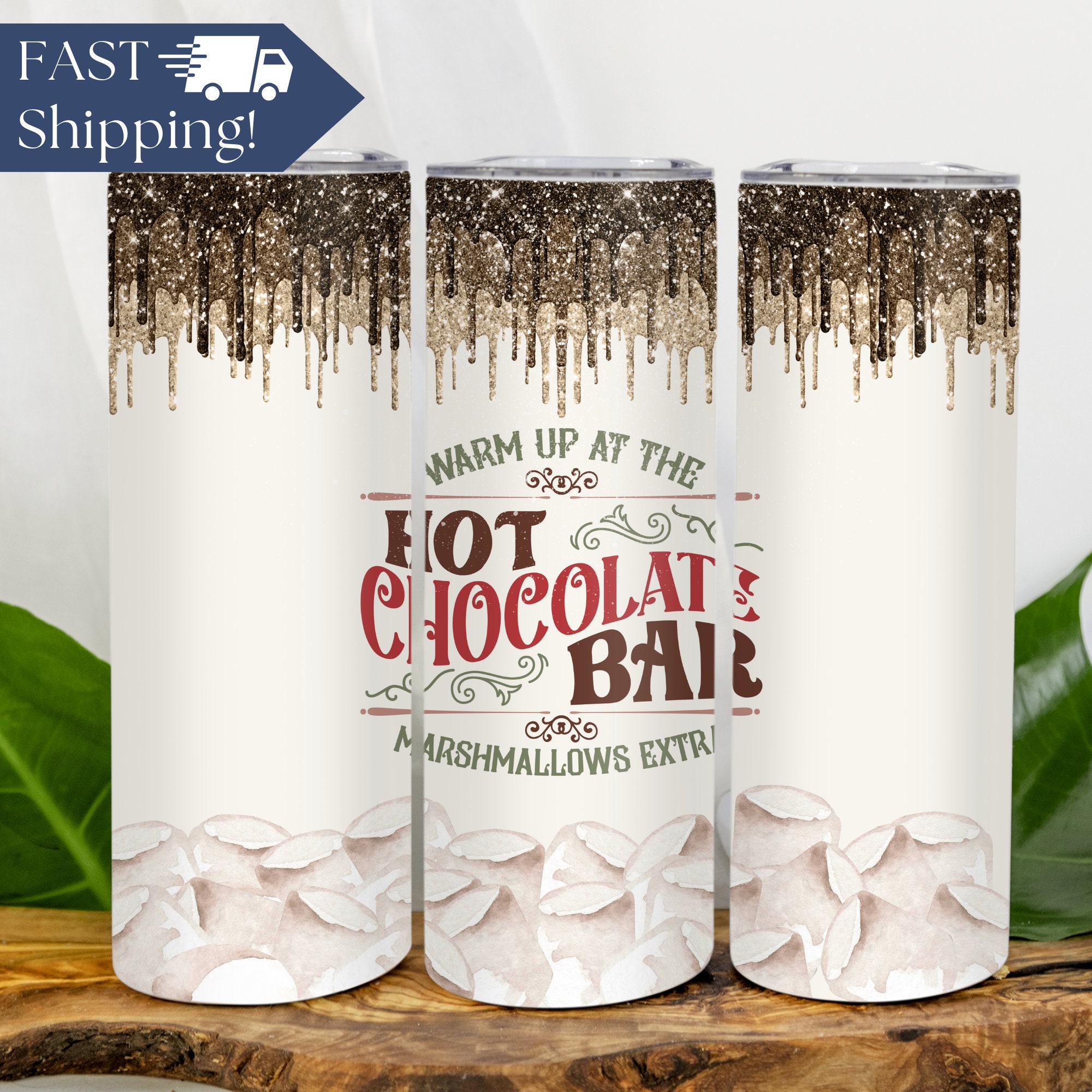 Chocolate Drip Christmas Tumbler, Glitter Tumbler Cup, Winter Tumbler Christmas Gift For Her, Christmas Travel Mug, Holiday Travel Cup