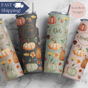 Personalized Fall Skinny Tumbler With Straw, Custom Fall Tumbler Gift for Women, Pumpkin Travel Mug, Autumn Travel Cup For Thanksgiving