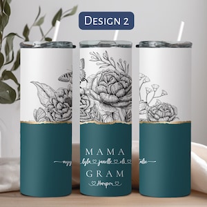 Personalized Floral Grandma Tumbler, Custom Tumbler Gift For Mother's Day, Grandma Tumbler With Grandkids Name, Flower Cup For Birthday Gift Design 2