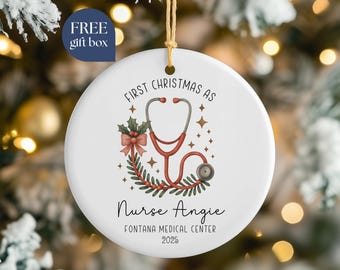 First Christmas as Nurse Ornament, Personalized Nurse Ornament 2025, New Nurse Gift, RN LPN CNA Stethoscope Christmas Ornament