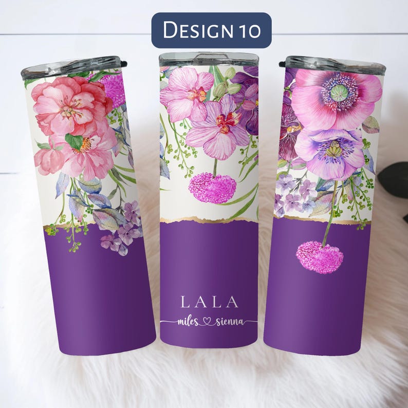Personalized Floral Grandma Tumbler, Custom Tumbler Gift For Mother's Day, Grandma Tumbler With Grandkids Name, Flower Cup For Birthday Gift Design 10