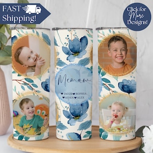 Memaw Tumbler With Pictures, Personalized Memaw Photo Tumbler, Memaw Skinny Tumbler With Straw, Memaw Travel Mug, Custom Memaw Gift