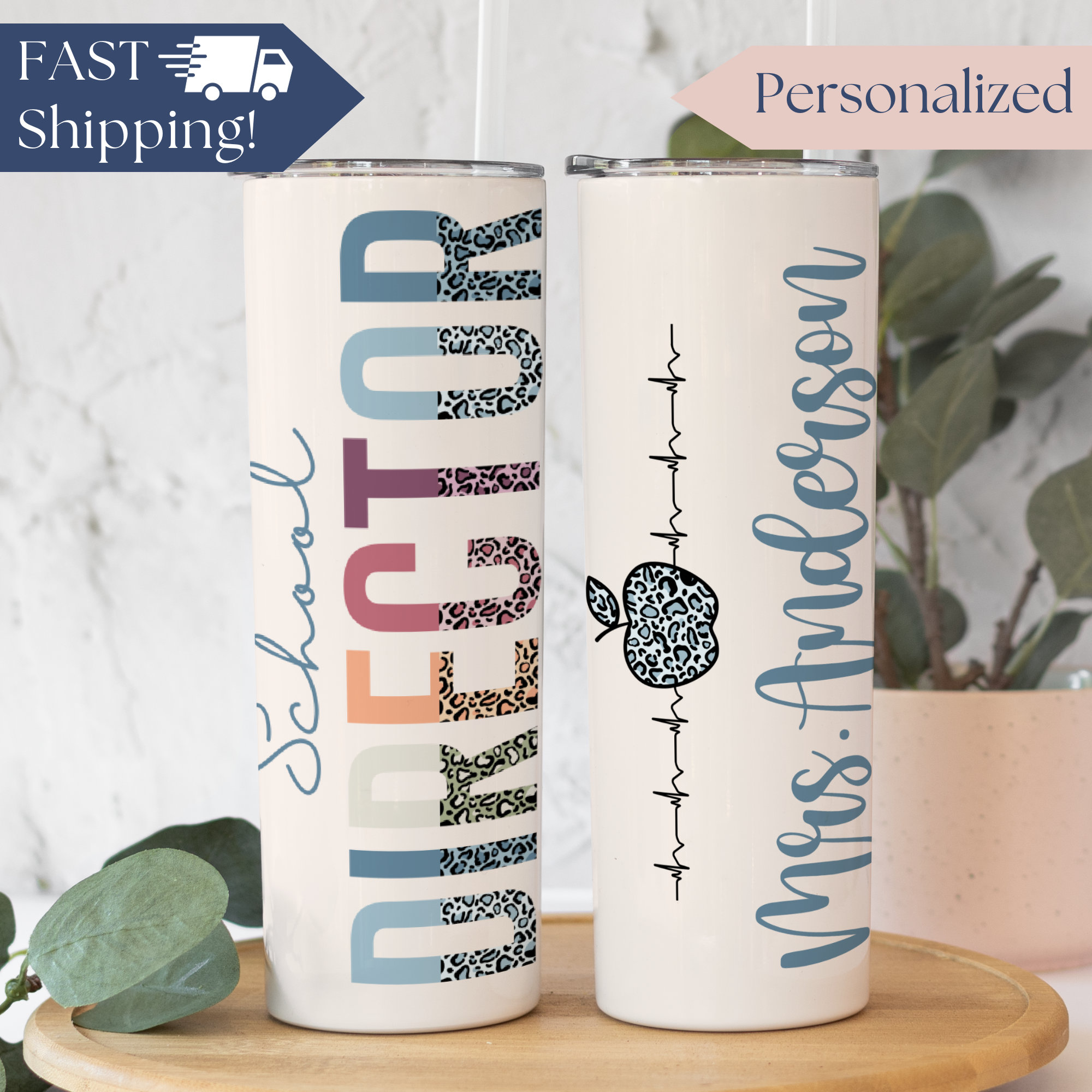 Custom School Director Tumbler With Name, Personalized Director Gift for School Principal, Teacher Appreciation Gift, Cheetah Teacher Cup