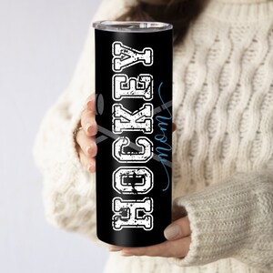May include: Black stainless steel tumbler with a white distressed graphic that says "Hockey Mom".