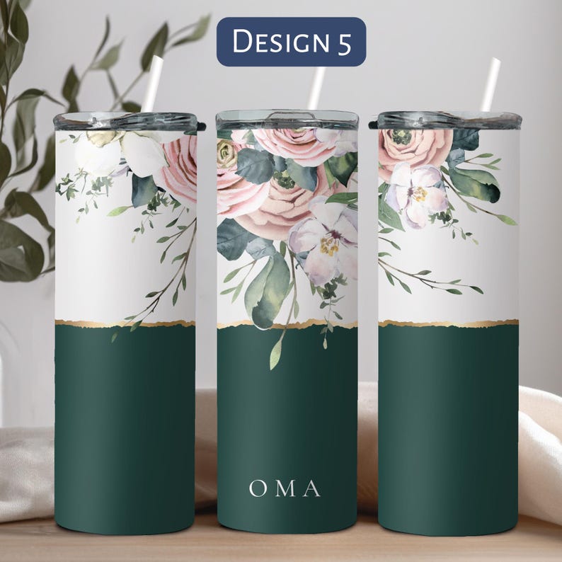 Personalized Floral Grandma Tumbler, Custom Tumbler Gift For Mother's Day, Grandma Tumbler With Grandkids Name, Flower Cup For Birthday Gift Design 5