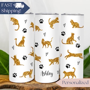 Glitter Cat Tumbler, Personalized Cat Mom Tumbler With Name, Custom Cat Mom Gift, Tumbler Gift For Pet Owner, Cat Cup, Cat Travel Mug