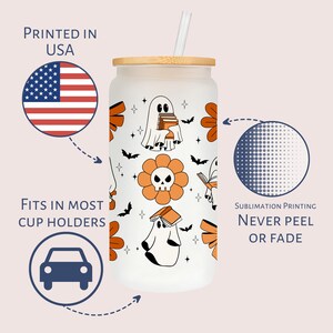 Personalized Bookish Ghost Glass Tumbler, Reader Gift For Halloween, Reading Ghost Glass Cup, Cute Halloween Ghost Bookworm Gift For Her afbeelding 5