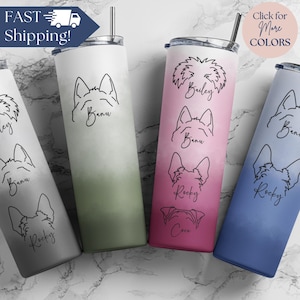 Personalized Dog Mom Tumbler, Custom Dog Ear Skinny Tumbler 20oz With Name, Dog Mom Gift For Her, Dog Dad Gift, Dog Ear Travel Mug, Dog Cup