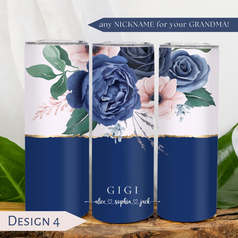 Personalized Floral Grandma Tumbler, Custom Tumbler Gift For Mother's Day, Grandma Tumbler With Grandkids Name, Flower Cup For Birthday Gift Design 4