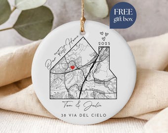 Adorno de mapa personalizado 2025, adorno de mapa de nuestra primera casa, adorno navideño de mapa personalizado, adorno de ubicación de nueva casa, regalo de recuerdo de mapa