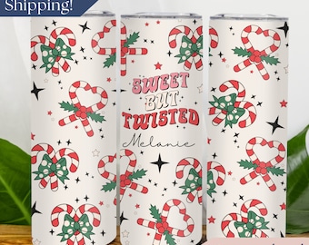 Candy Cane Tumbler, Sweet But Twisted Cup, Personalized Christmas Tumbler Cup, Winter Travel Mug Christmas Gift For Her, Holiday Travel Cup