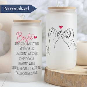 Bestie Glass Tumbler Personalized Gift For Best Friend Cup, Bestie Gift Custom Bestie Glass Can, Best Friend Birthday Gift, Friendship Cup